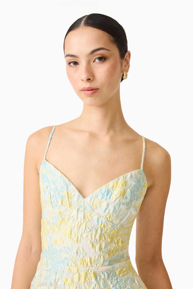Elliatt Penelope Tiered Gown in Yellow Blue Floral