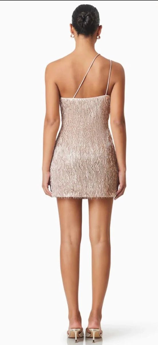 Elliatt Rosita Asymmetrical Mini Dress in Rose Gold - Estilo Boutique Elliatt Rosita Asymmetrical Mini Dress in Rose Gold - Estilo Boutique