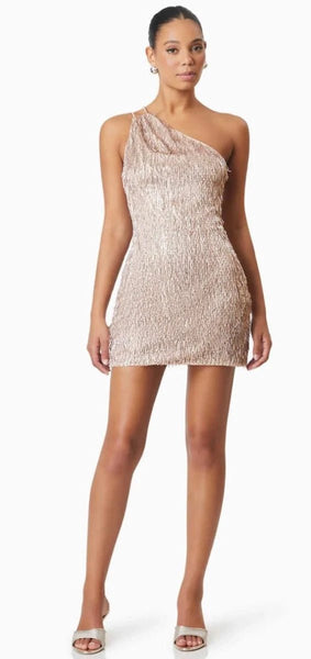 green emerald velvet dress Elliatt Rosita Asymmetrical Mini Dress in Rose Gold