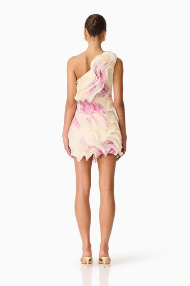 Elliatt Rova One Shoulder Mini Dress in Cream Pink Floral