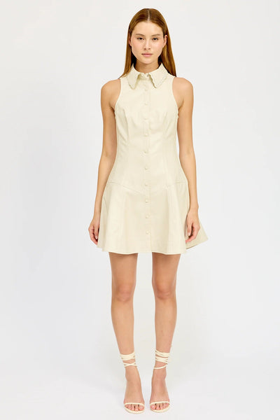En Saison Barrett Faux Leather Mini Dress in Taupe - Estilo Boutique L / Taupe En Saison Barrett Faux Leather Mini Dress in Taupe - Estilo Boutique L / Taupe
