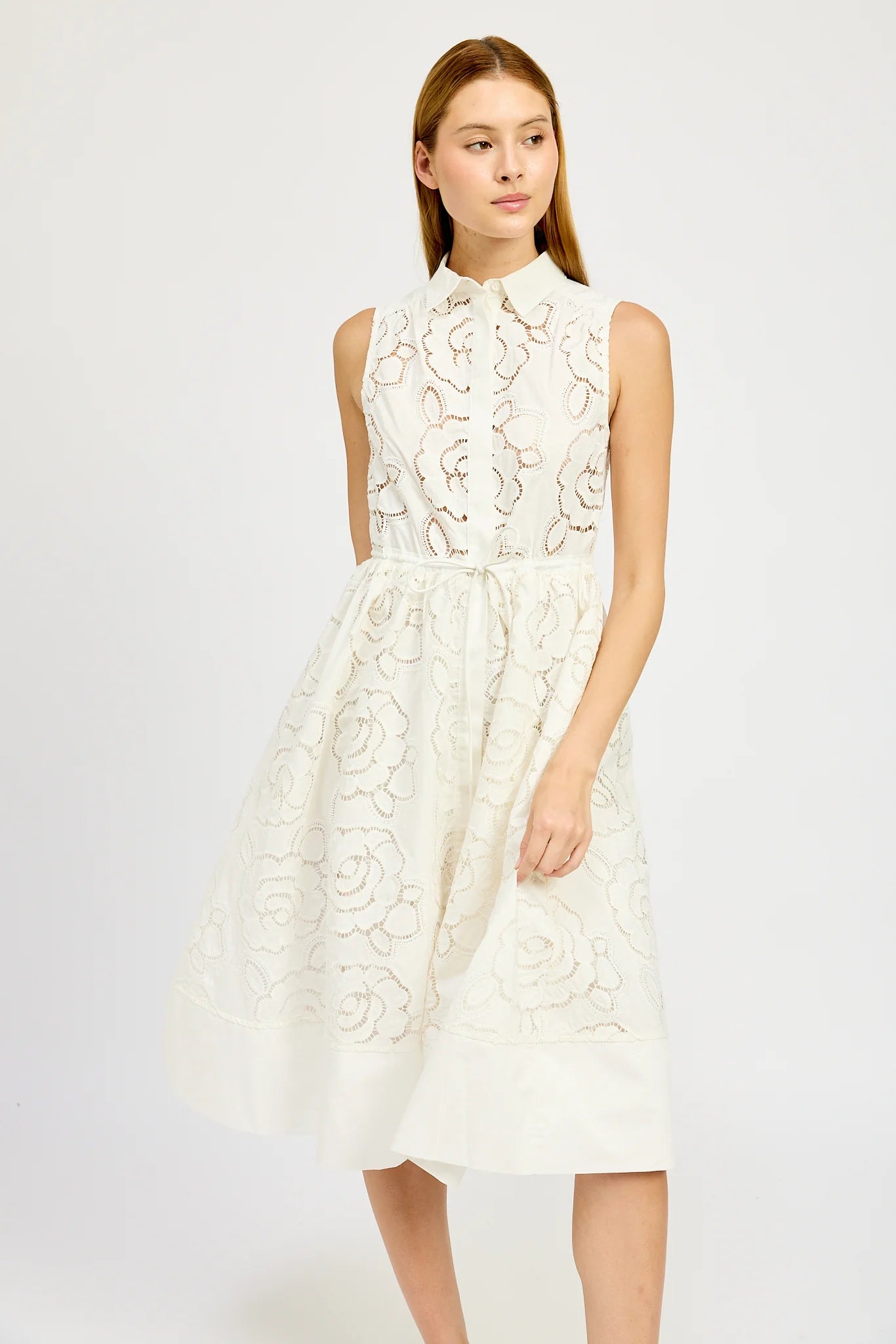 En Saison Chloe Belted Midi Dress in White - Estilo Boutique M / White En Saison Chloe Belted Midi Dress in White - Estilo Boutique M / White