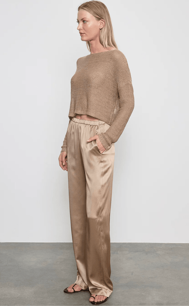 Enza Costa Linen Open Knit Bateau Sweater in Flax