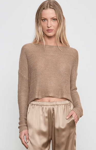 Enza Costa Linen Open Knit Bateau Sweater in Flax