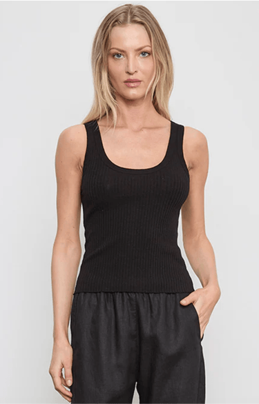 Enza Costa Military Rib Crop Tank in Black