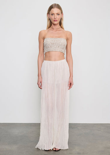 Enza Costa Plisse Palazzo Pant in Champagne