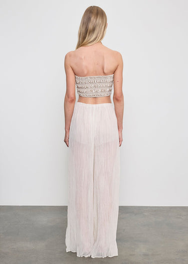 Enza Costa Plisse Palazzo Pant in Champagne