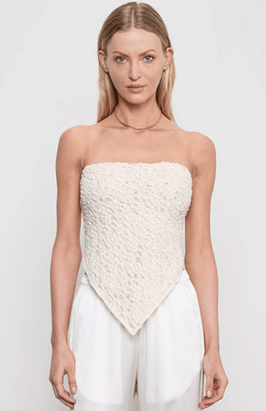 Enza Costa Puckered Lace Scarf Top in Off White