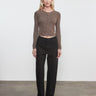 Enza Costa Silk Rib Boatneck Top in Mushroom