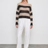 Enza Costa Stripe Linen Bateau Sweater in Black Oatmeal