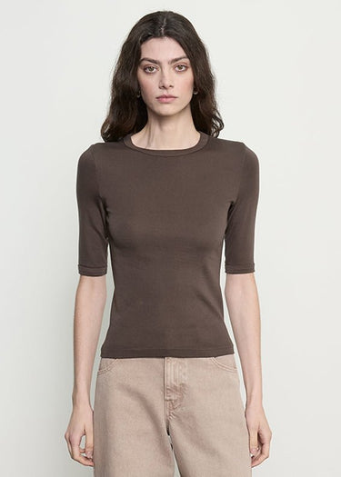 Enza Costa Supima Cotton New Classic Half Sleeve Tee in Espresso
