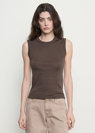Enza Costa Supima Cotton New Classic Sleeveless Tee in Espresso