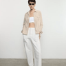 Enza Costa Textured Gingham Shirt in Japanese Cotton in Sand Gingham
