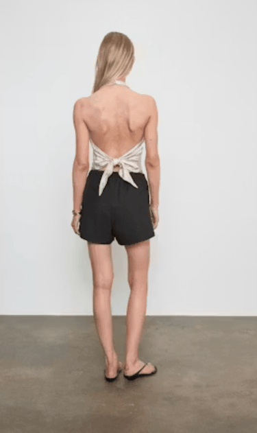 Enza Costa Textured Satin Halter Scarf Top in Champagne