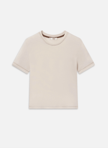 Frame The Contrast Stitch Baby Tee in Bone