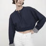 Frame The Stripe Cuff Sweatshirt in Navy