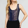 Generation Love Dina Stripe Sequin Bodysuit in Midnight