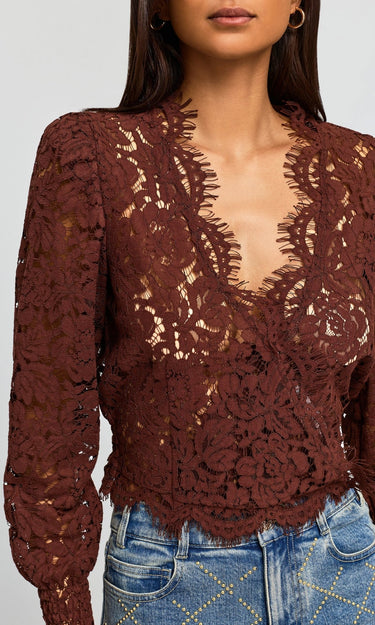 Generation Love Kairi Lace Blouse in Espresso
