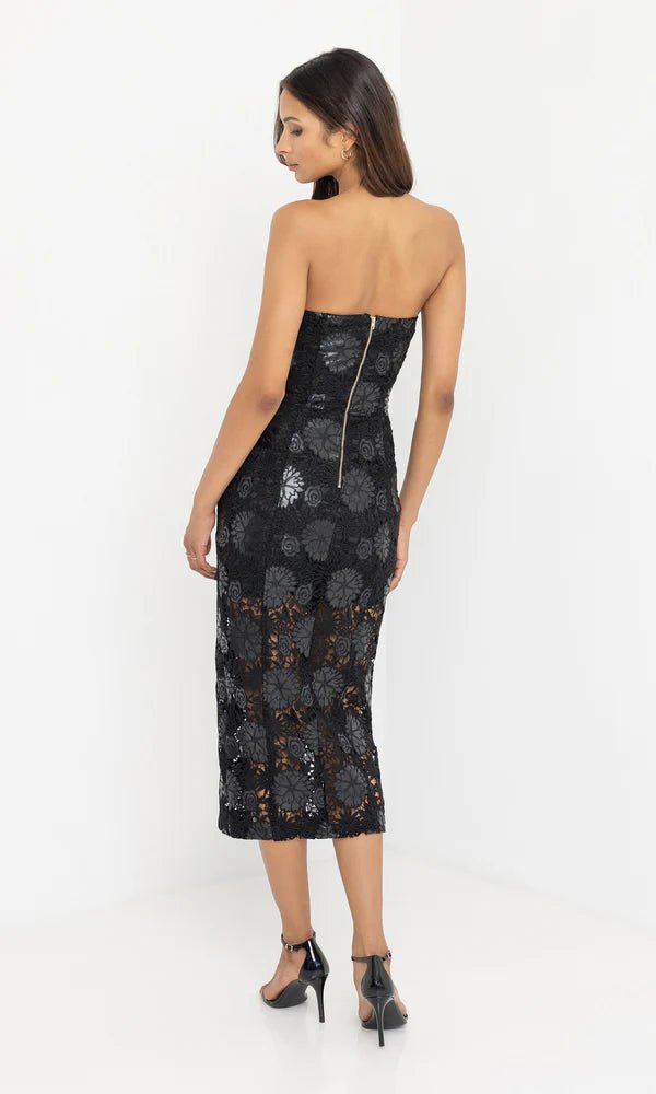 Misha Vegan Leather Guipure Midi Dress - M / Black Misha Vegan Leather Guipure Midi Dress - M / Black
