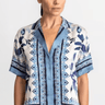 Go Silk Go Day Camp Placed Blouse in Iris Geo