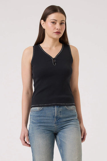 Goldie Tee Celeste Organic Micro Rib Shell in Black