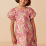 Hayden Girl Puff Sleeve Floral Print Jacquard Dress