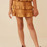 Hayden Girls Shimmery Ruffle Tiered Smocked Waist Skirt in Camel