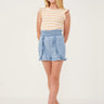 Hayden Girls Smocked Waist Ruffled Shorts in Light Denim