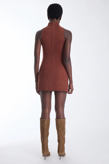 Karina Grimaldi Kai Vegan Suede Mini Dress in Cooper Cedar