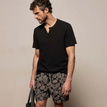 James Perse Slub Jersey Short Sleeve Henley in Black