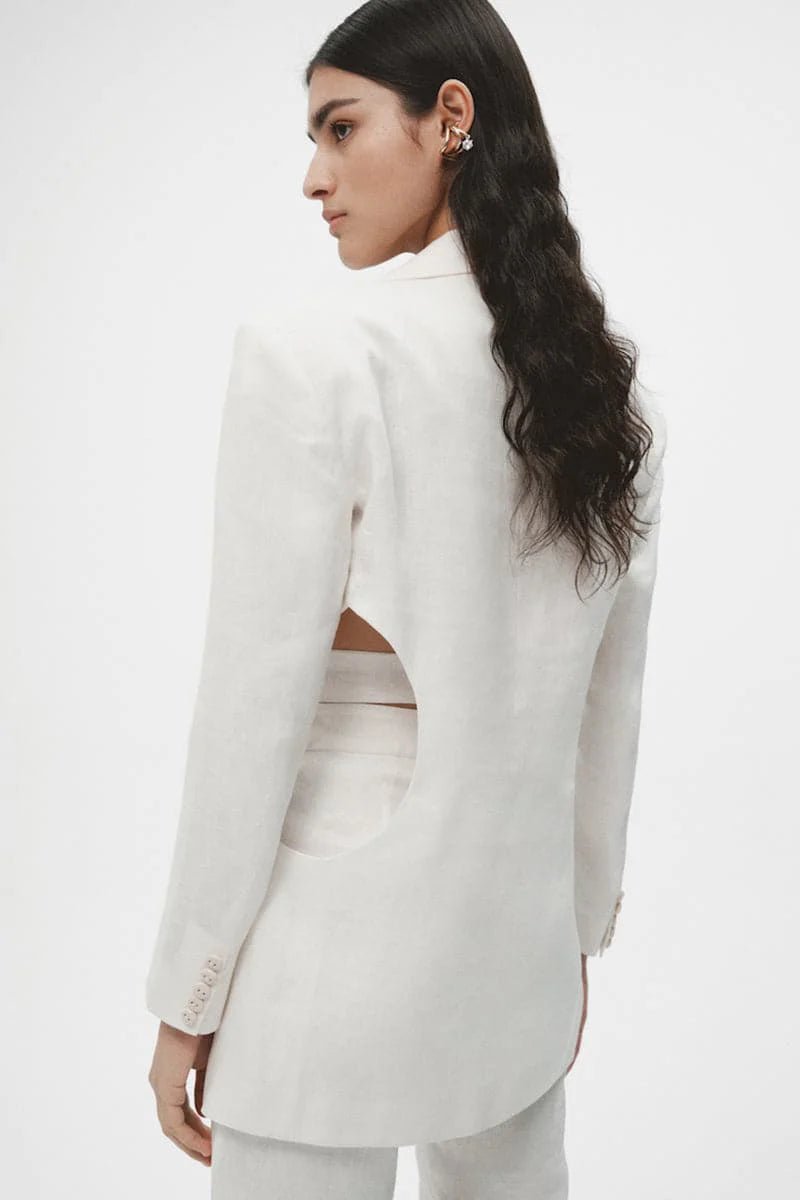 JC Pajares Linen Cut Out Blazer in White - Estilo Boutique