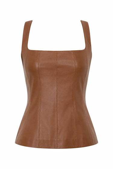JS71 Enzo Faux Leather Top in Rust