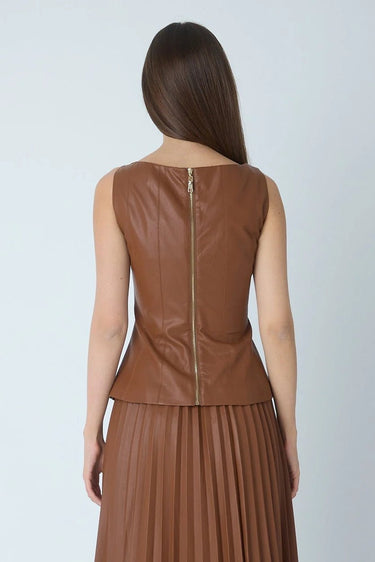 JS71 Enzo Faux Leather Top in Rust
