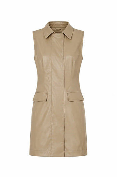 JS71 Shania Faux Leather Dress in Light Beige