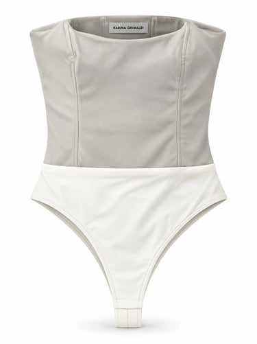 Karina Grimaldi Calla Vegan Leather Body Suit in Stone