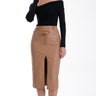 Karina Grimaldi Mona Vegan Leather Midi Skirt in Chestnut