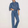 Lamarque Carolina Ruffle Sleeve Denim Jacket in Mid Blue Wash