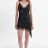 Lamarque Paulina Lace Trim Faux Leather Mini Dress in Black
