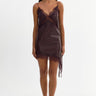 Lamarque Paulina Lace Trim Faux Leather Mini Dress in Vamp