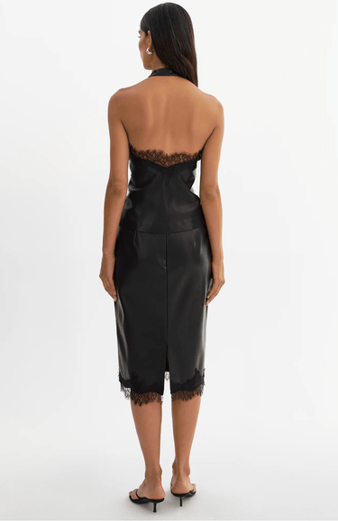 Lamarque Sonja Lace Trim Faux Leather Skirt in Vamp