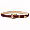 Laurel and Gold Westlake Belt in Burgundy Croco Satin Antique Brass