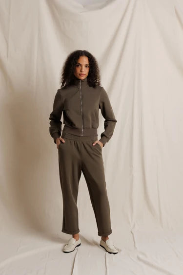 Perfect White Tee Milana Track Jacket in Dark Olive