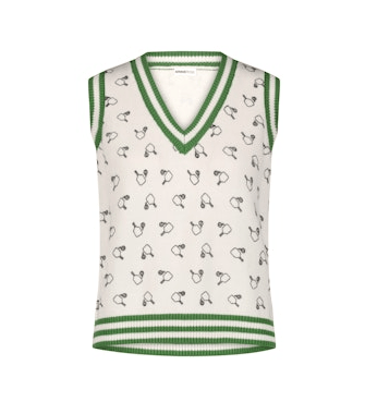 Minnie Rose Pickleball Printed Vest in White/Golf Green - Estilo Boutique