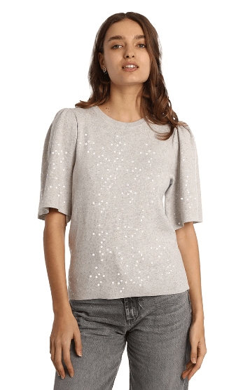 Minnie Rose Sequin Flared Short Sleeve Top in Grey - Estilo Boutique