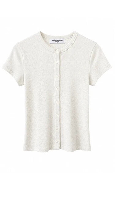Perfect White Tee Miriam Short Sleeve Cardigan in Oatmeal