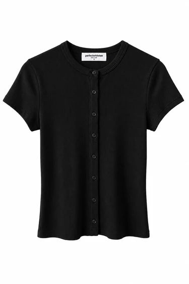 Perfect White Tee Miriam Short Sleeve Cardigan in True Black