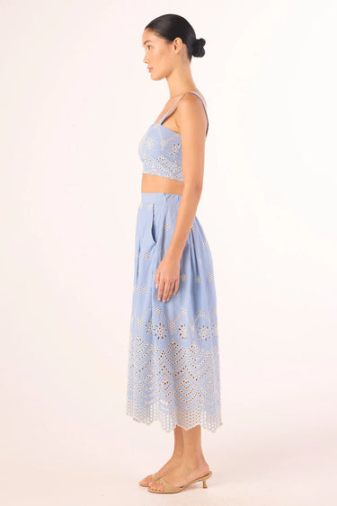 Misa Aggie Midi Eyelet Skirt in Periwinkle