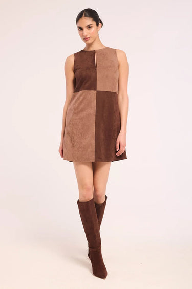 Misa Ingrid Dress in Faux Suede Mix