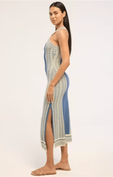 Misa Odessa Dress in Aegean Geometry Blue