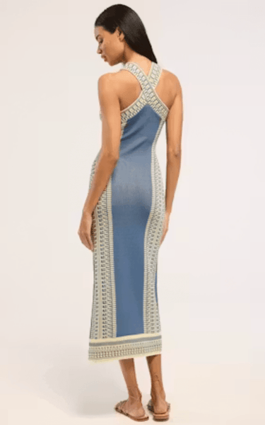 Misa Odessa Dress in Aegean Geometry Blue